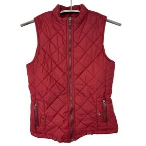 Allegra K Women’s Cherry Colored Quilted Full Zip Vest Size XS